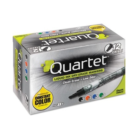 Quartetmfg ENDURAGLIDE DRY ERASE MARKER, BROAD CHISEL TIP, ASSORTED COLORS, 12 Pieces 500118M